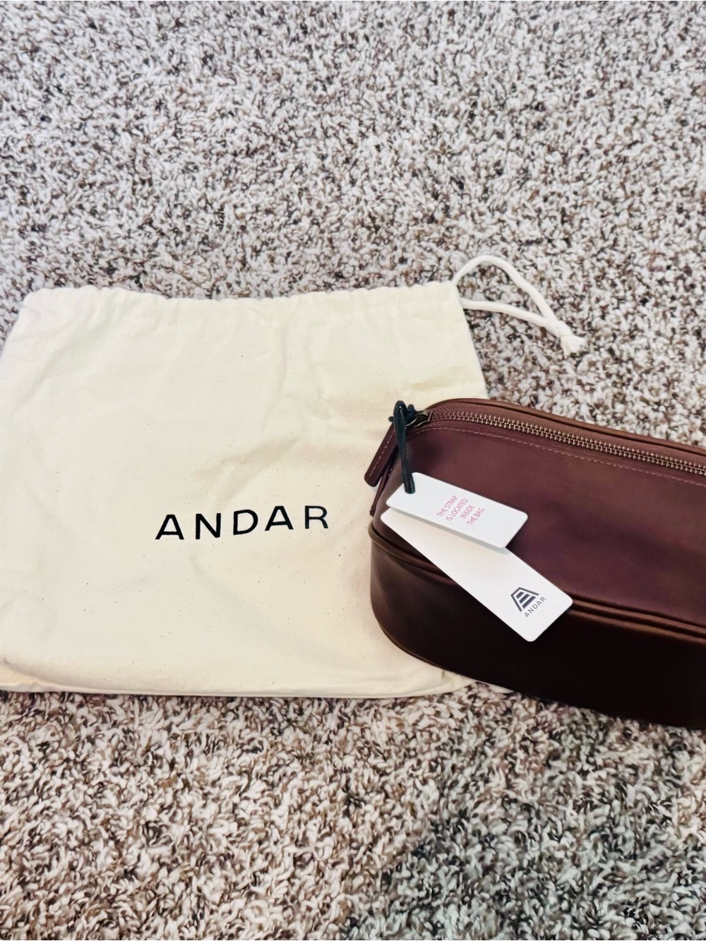 Andar Waymaker Mini Leather Crossbody Bag with Beige Strap - Brown/Timer